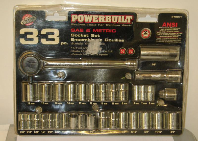 Powerbuilt 33pc sae & metric socket set, model # 640071