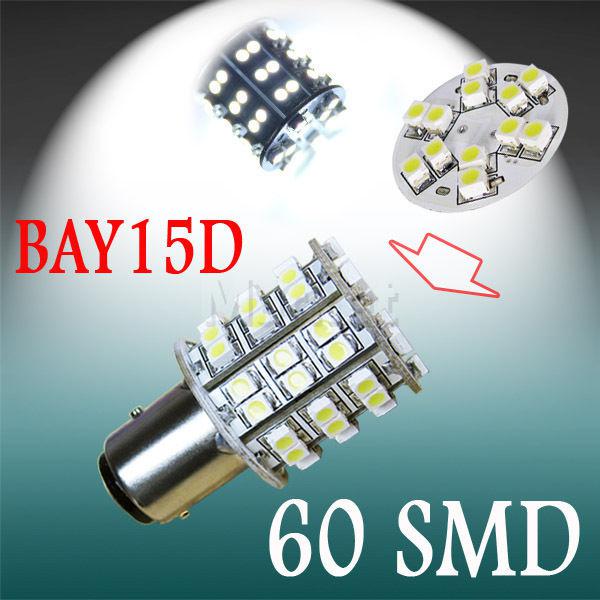 1157 bay15d 60 smd pure white tail stop signal led car light bulb lamp