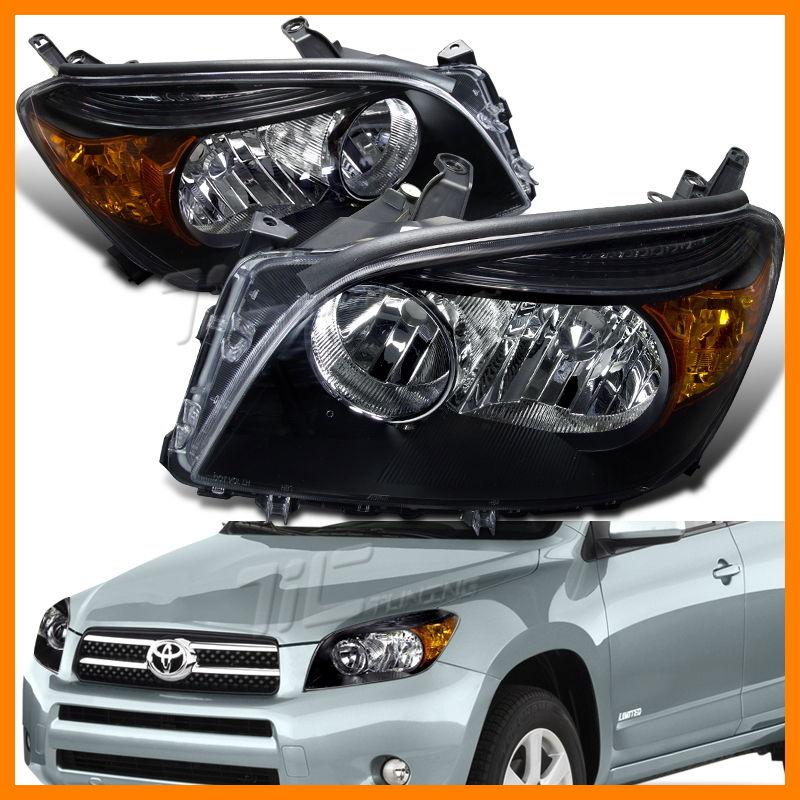 06-08 toyota rav4 suv black headlights lamps pair left+right to2518106 to2519106