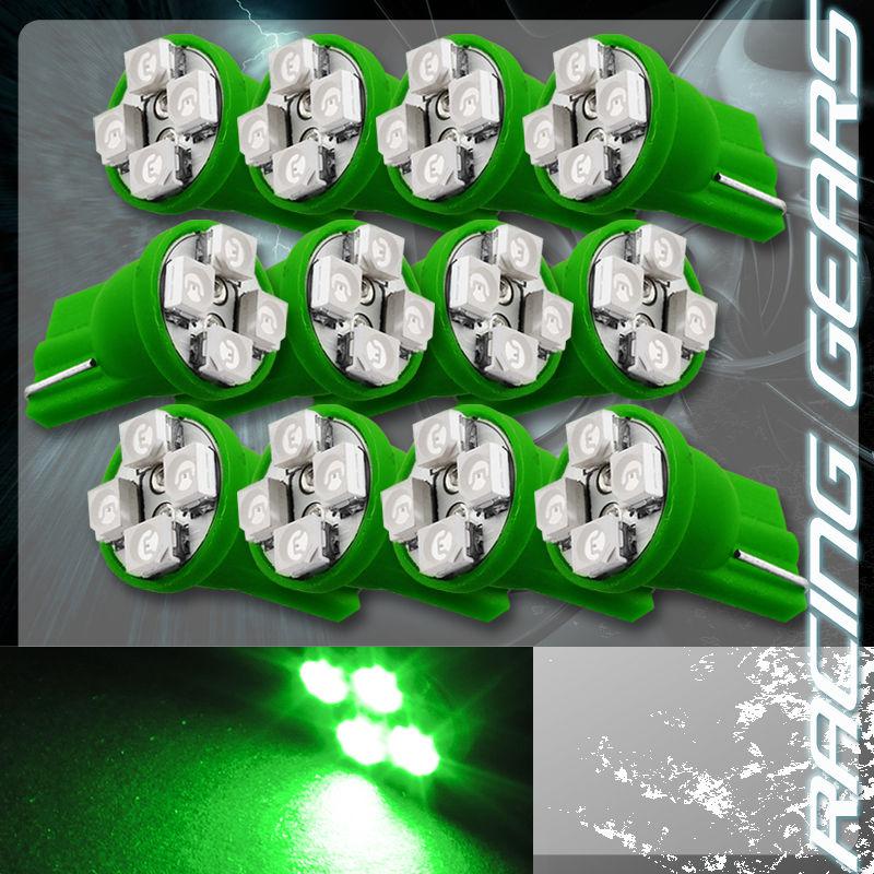 12x green smd 4 led 12v t10 wedge interior instrument map panel gauge light bulb