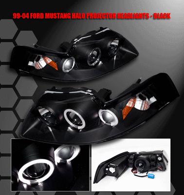 1999-2004 ford mustang black projector headlights 2000