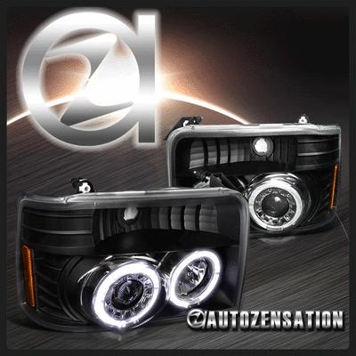 92-96 frod f150/250/350 bronco black dual halo projector headlights