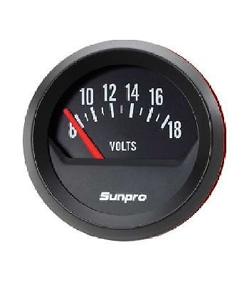 Sunpro 2&#034; voltmeter 12v black / black bezel new cp8215 authorized distributor