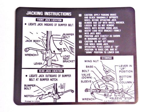 New trunk lid bumper jack instruction sticker monte carlo 71 1971