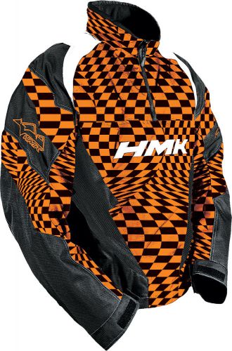 Hmk mens orange/checker throttle pullover windproof/waterproof snowmobile jacket