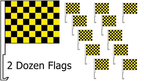 Car dealer supplies 24 car window clip on flags black &amp; yellow race checkered