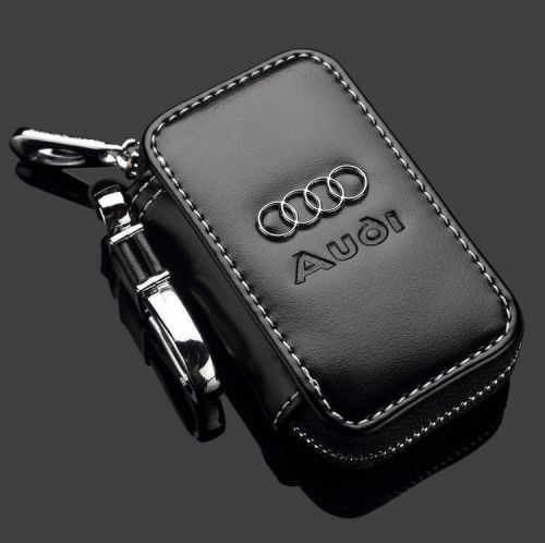 100% genuine leather car key holder key chain ring case bag for audi