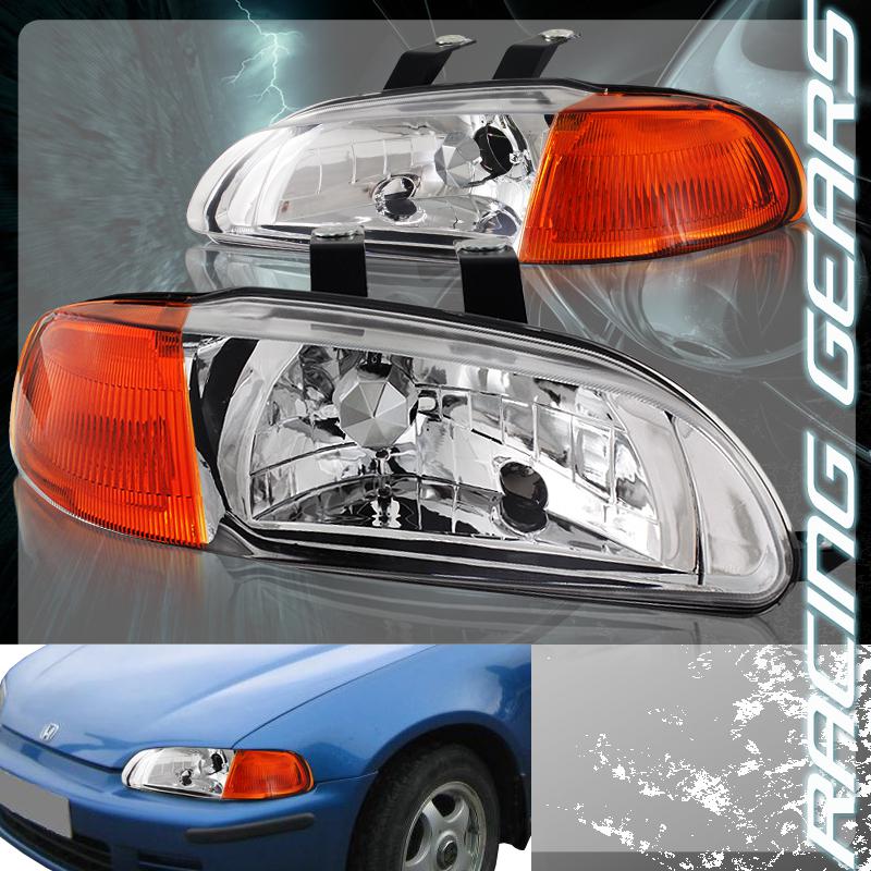 1992-1995 civic euro chrome housing 1 piece 2 in 1 headlight + amber corner lamp