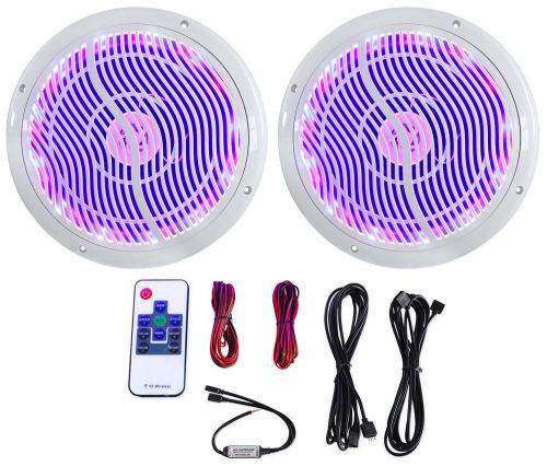 Rockville rmc80lw 8&#034; 800w 2-way white marine speakers w multi color led + remote