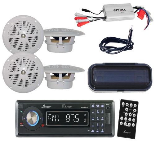 Marine black cd mp3 am/fm radio w/ antenna,800w amp,cover+ 4x 4&#034; black speakers