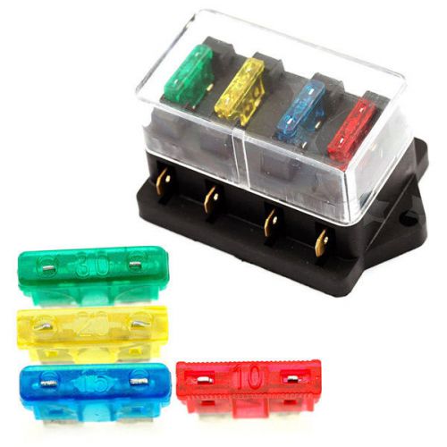 Brand 4 way car vehicle circuit automotive blade fuse block holder box + fuse