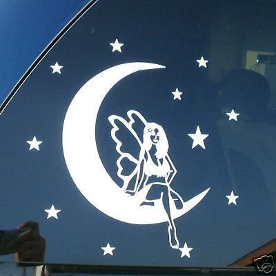 Tribal fairy moon &amp; stars window decal / vinyl sticker / hawaiian flower faerie
