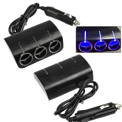 Car auto cigarette lighter 3 sockets splitter charger dc power adapter / bk