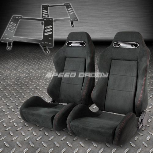 Pair type-r full reclining black suede racing seat+bracket for 63-72 chevelle