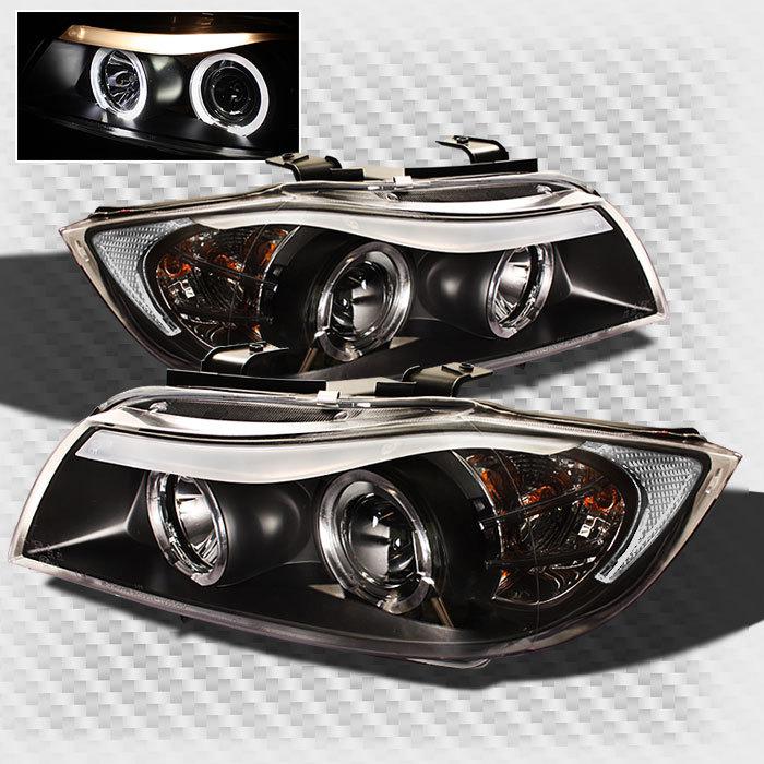 Bmw e90 06-08 3-series 4 door twin halo projector headlights black pair lamp set