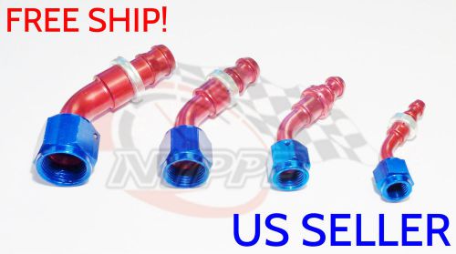 Nyppd push on oil fuel/gas hose end fitting red/blue an-8, 45 degree 3/4 16 unf