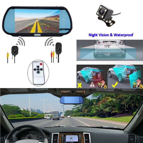 Wireless 7&#034; car rear view backup parking mirror monitor + camera night vision ir