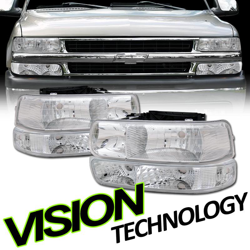 Chevy 99-02 silverado 00-06 tahoe/suburban chrome head lights+bumper/corner pair