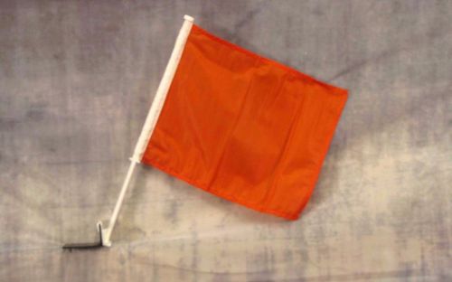 2 orange decor car flag 12&#034; x 15&#034; x 16-1/2&#034; window roll up banner + pole (wo)