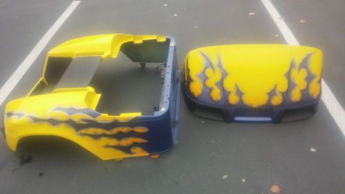 Ezgo txt custom front rear body cowl lights yellow blue flames golf cart