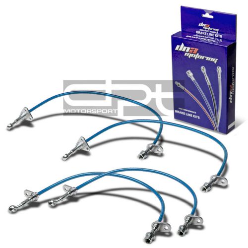 4-pcs f+r stainless steel hose brake line for 90-93 acura integra da9/db2 blue