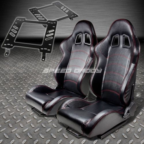 Pair type-1 reclining black pvc racing seat+bracket for 82-92 firebird trans am