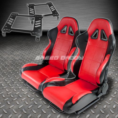 Pair type-5 reclining black red woven racing seat+bracket for 94-05 dodge neon