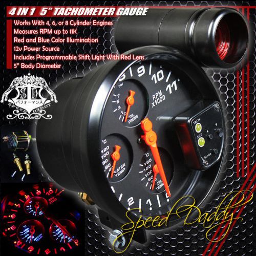 5&#034;4-in-1 11k rpm led tachometer oil/water pressure/temperature gauge+shift light