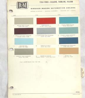 1964 ford r-m color color paint chip chart all models original 