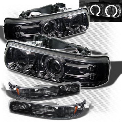 Smoked chevy silverado halo led projector headlights bumper+corner+head lights