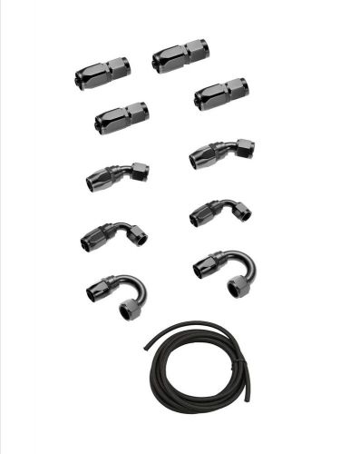 An6 -6an stainless black braided oil/fuel line + fitting hose end adaptor kit