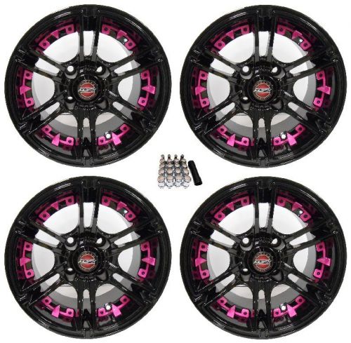 Madjax 10&#034; mirage black/pink golf cart wheels/rims ez-go &amp; club car