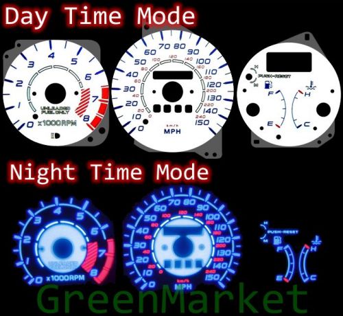 92-95 mx-3 mx3 w/ rpm white face blue indiglo glow gauges