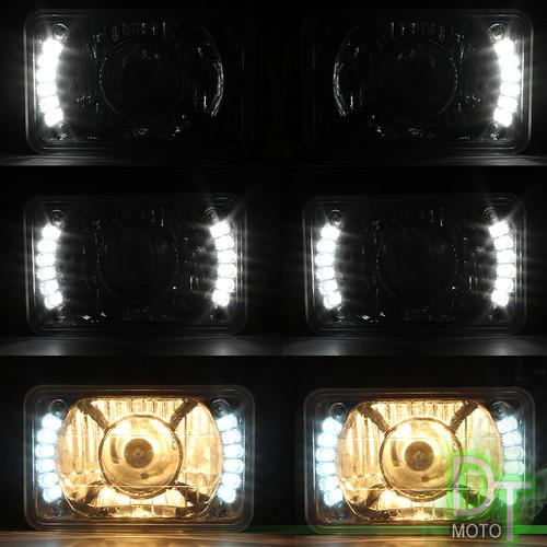 4x6 led projector glass diamond cut chrome headlights lamp w/h4 bulbs left+right