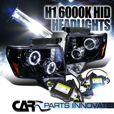 Glossy black 09-13 f150 f-150 smoke led projector headlights+h1 6000k hid kit