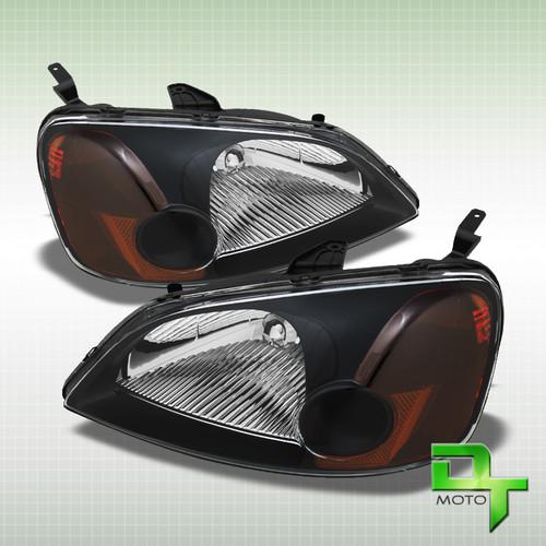 01-03 civic 2/4 dr dx lx ex jdm black headlights lamps left+right replacement