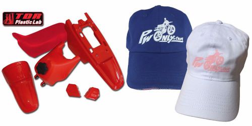 Pw50 pw 50 yamaha red fender plastic kit, red seat &amp; tank, free pw hat
