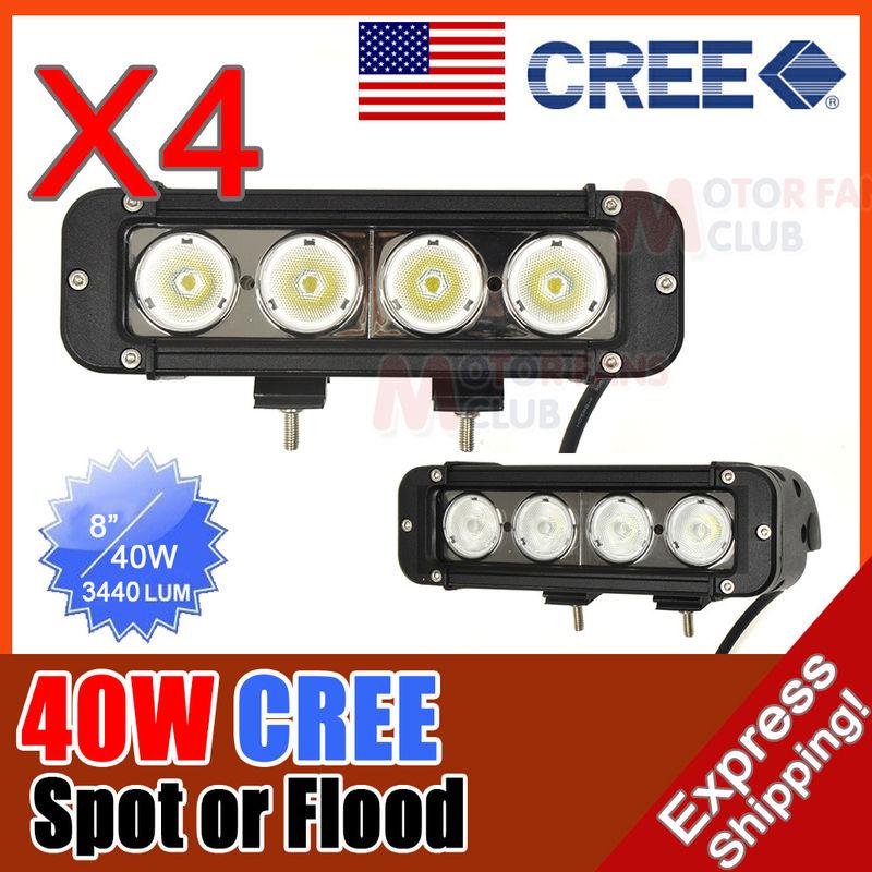 4x 8inch 40w cree led work light bar lamp 3440lm 4wd offroad spot flood beam 12v