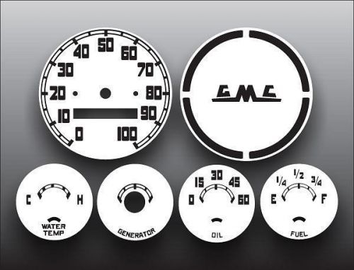 1955-1959 gmc pickup truck instrument cluster white face gauges