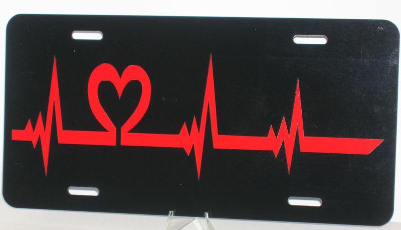 Heart beat   inlaid  license plate  black and red