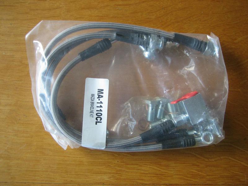 1990-2005 miata braided stainless steel brake line kit - clear - new