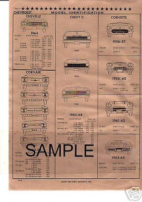 1956 1957 1958 1959 1960 1961 1962 corvette body parts list crash sheets $