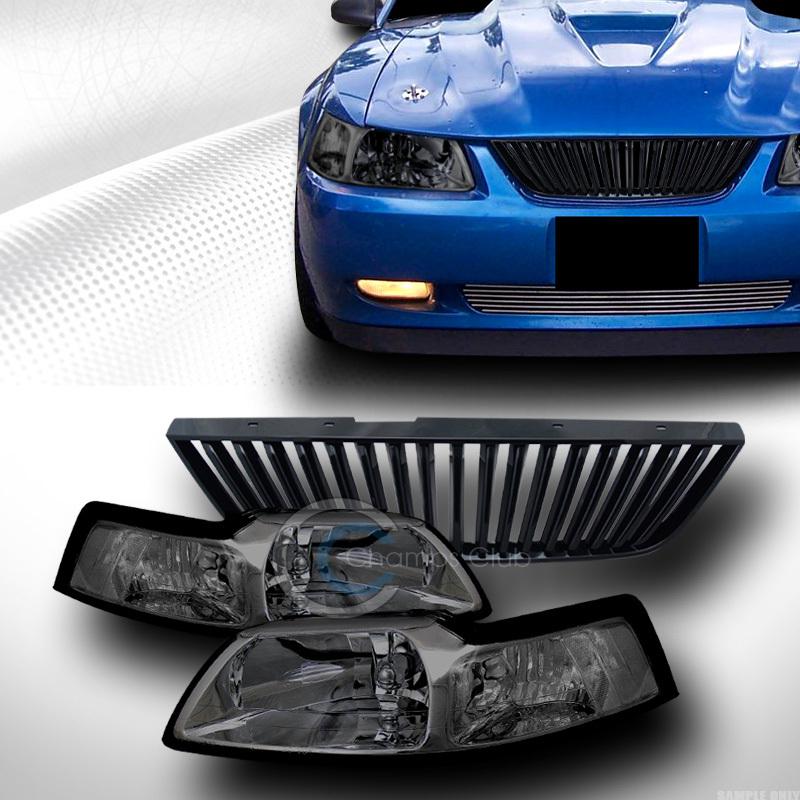 Smoke head lights signal lamp+vertical front bumper grill grille b 99-04 mustang