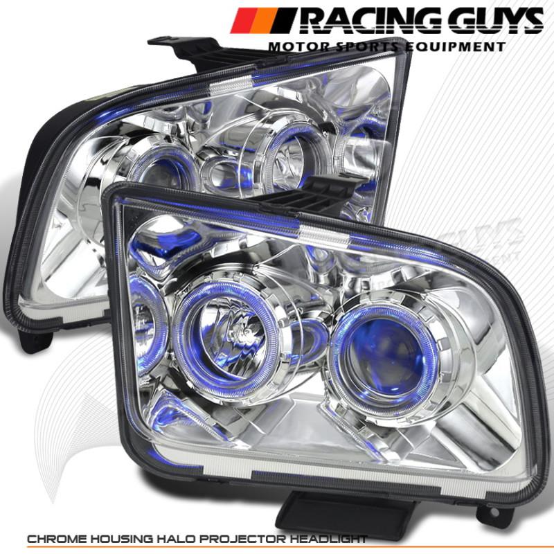 2005-2008 ford mustang chrome led halo projector headlight angel eye lamps cobra