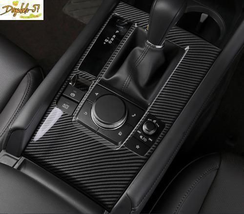 Carbon fiber look interior gear shift box panel cover trim for mazda 3 2019-2023