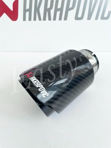 1x 60mm akrapovic black carbon fibre single exhaust tip 3&#034; outlet universal fit