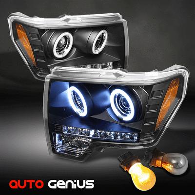 (silver bulbs) 09-13 f150 black fluorescent ccfl halo + led projector headlights