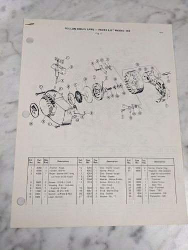 Poulan illustrated chain saws service parts manual list catalog model 361 1971