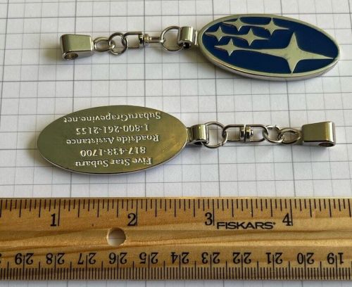 Lot of 2: metal enamelled subaru logo keytag /keyfob for key ring or detailing