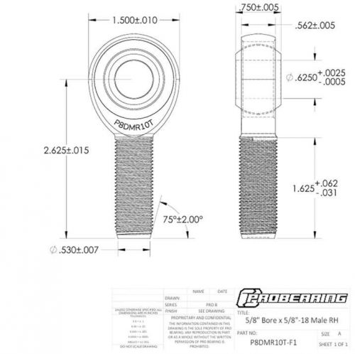 5/8&#034; bore x 5/8-18 right hand thread pro 8 series rod ends